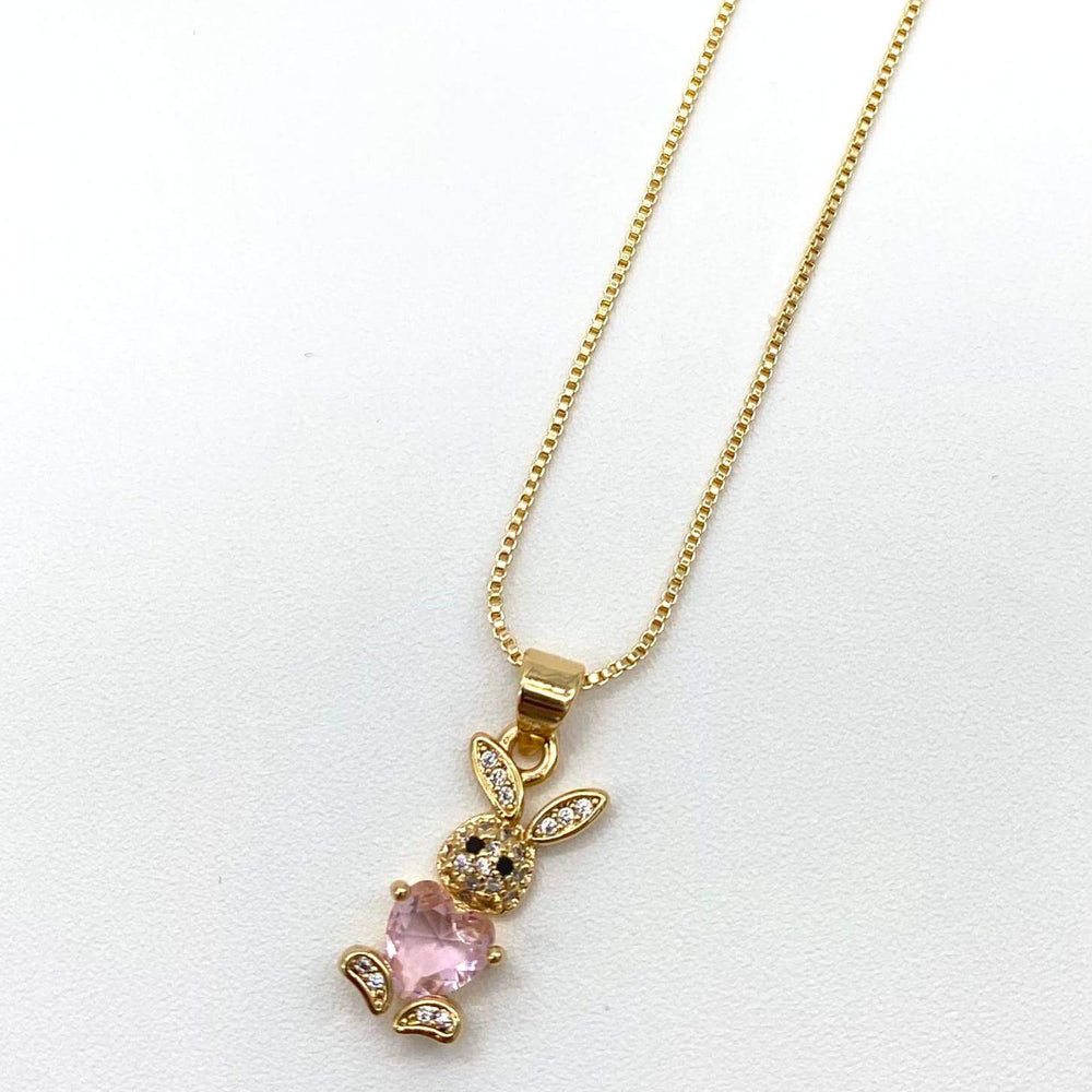 Collar conejo rosa – Chapa de Oro 18K | MAEL