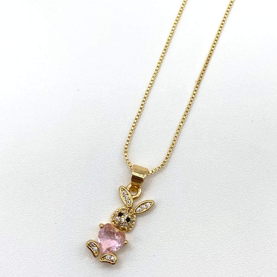 Collar conejo rosa – Chapa de Oro 18K | MAEL