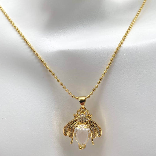Collar abeja con perla y zirconias – Chapa de Oro 18K | MAEL
