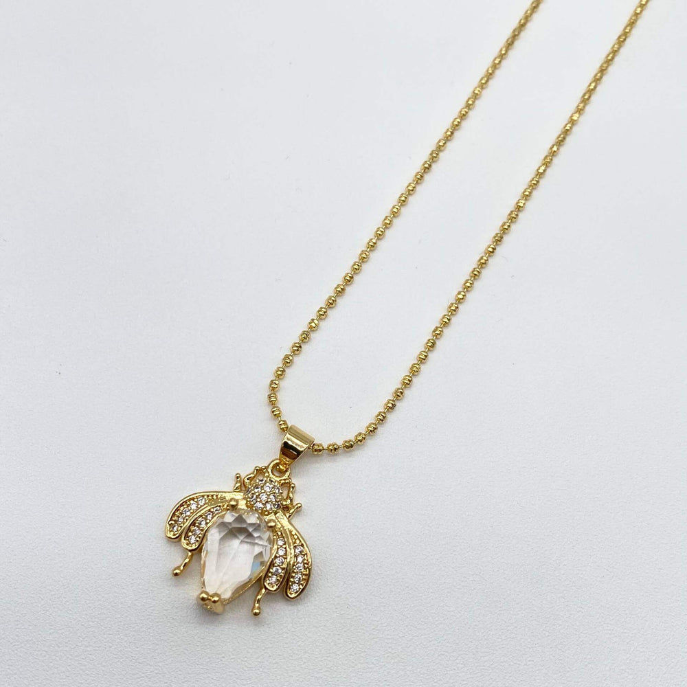 Collar abeja con perla y zirconias – Chapa de Oro 18K | MAEL