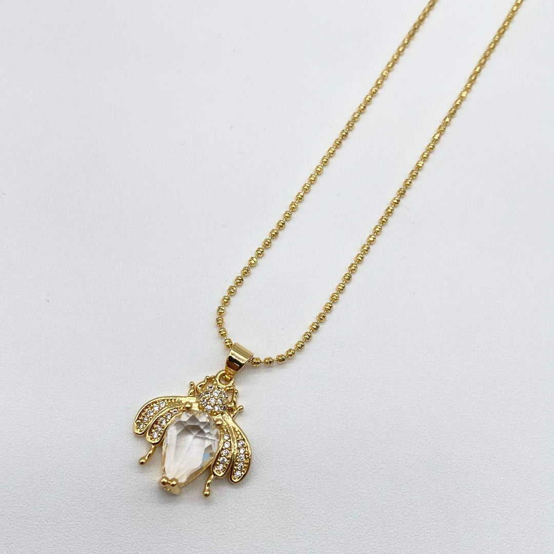 Collar abeja con perla y zirconias – Chapa de Oro 18K | MAEL