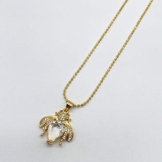 Collar abeja con perla y zirconias – Chapa de Oro 18K | MAEL