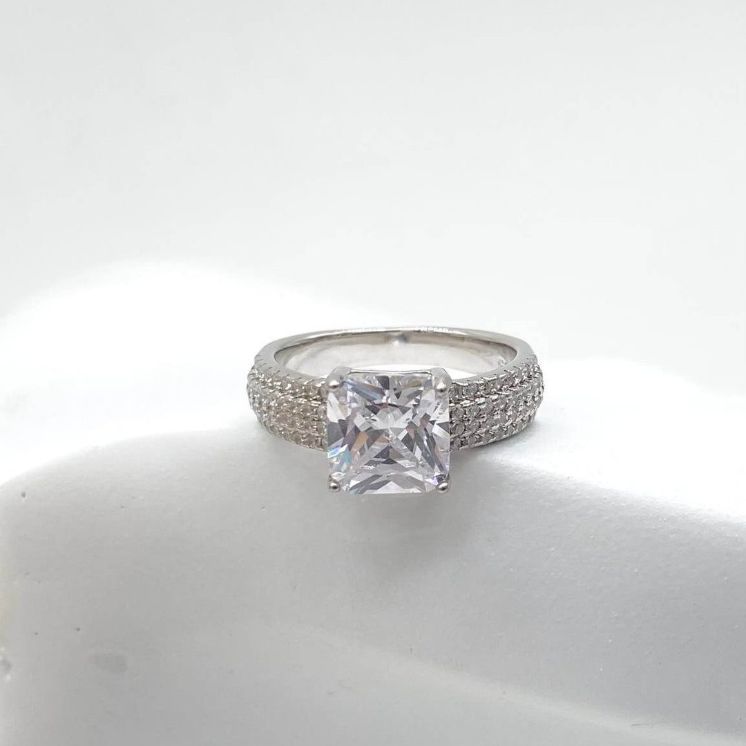 ANILLO SOLITARIO CUADRADO PLATA 925 #131