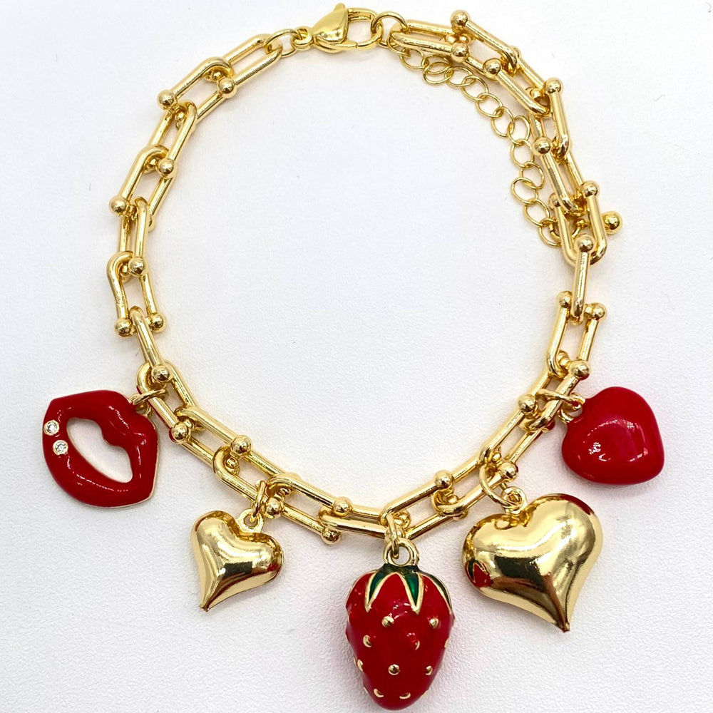 PULSO COLGANTE FRESAS Y CORAZONES