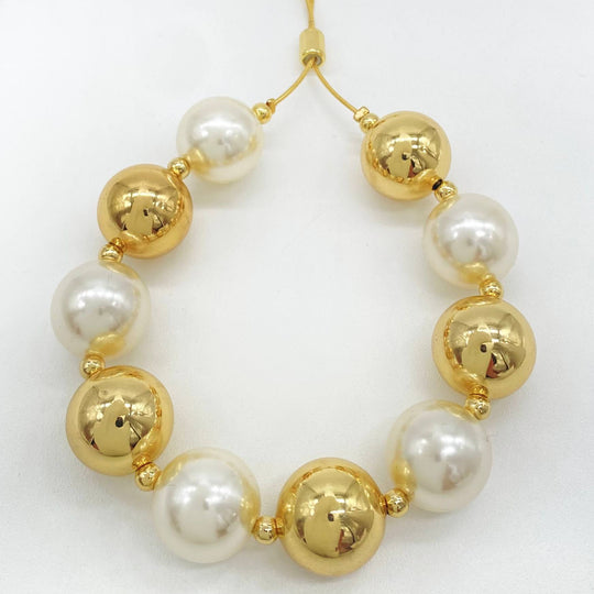 PULSERA CHAPA DE ORO 18K BOLAS