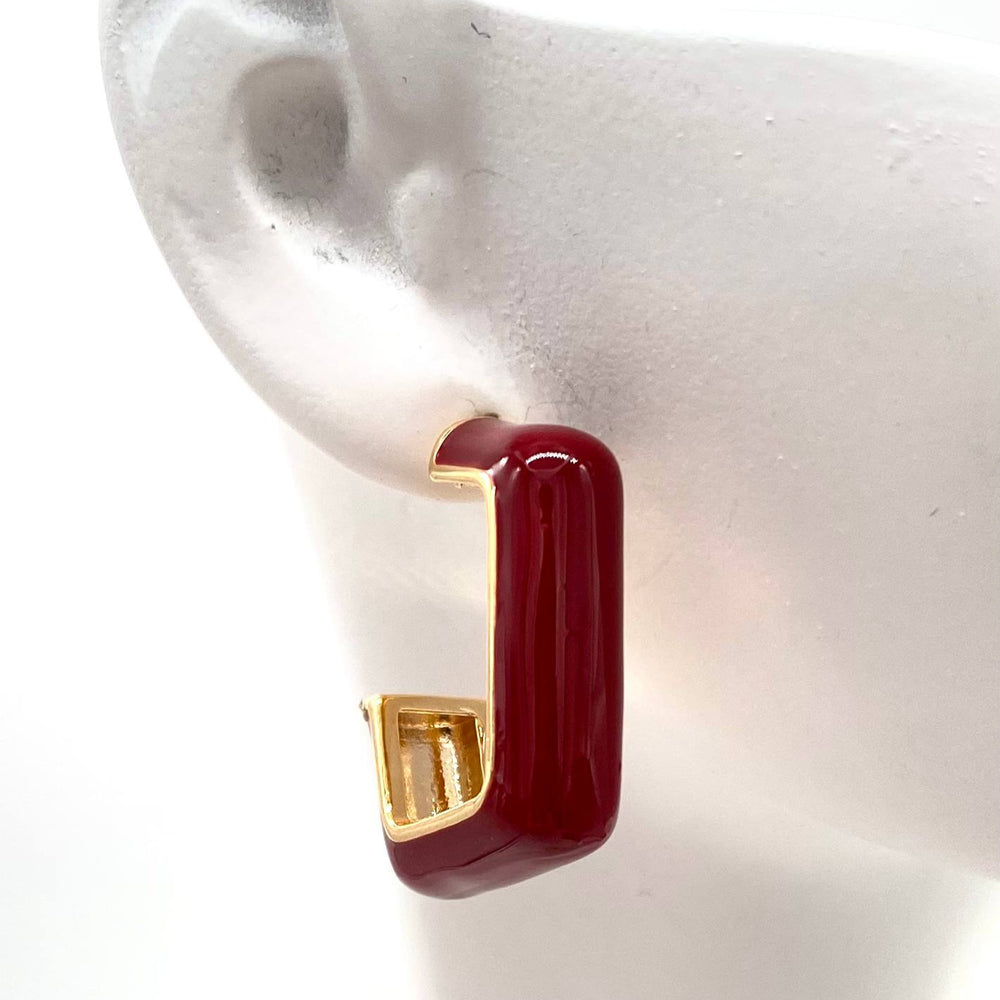 ARETE CUADRO ROJO CHAPA DE ORO 18K