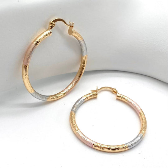 ARRACADA TRES TONOS CHAPA DE ORO 18K