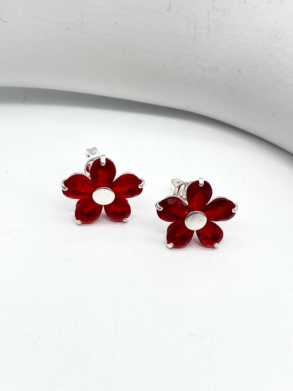 JUEGO FLOR ROJA PLATA 925