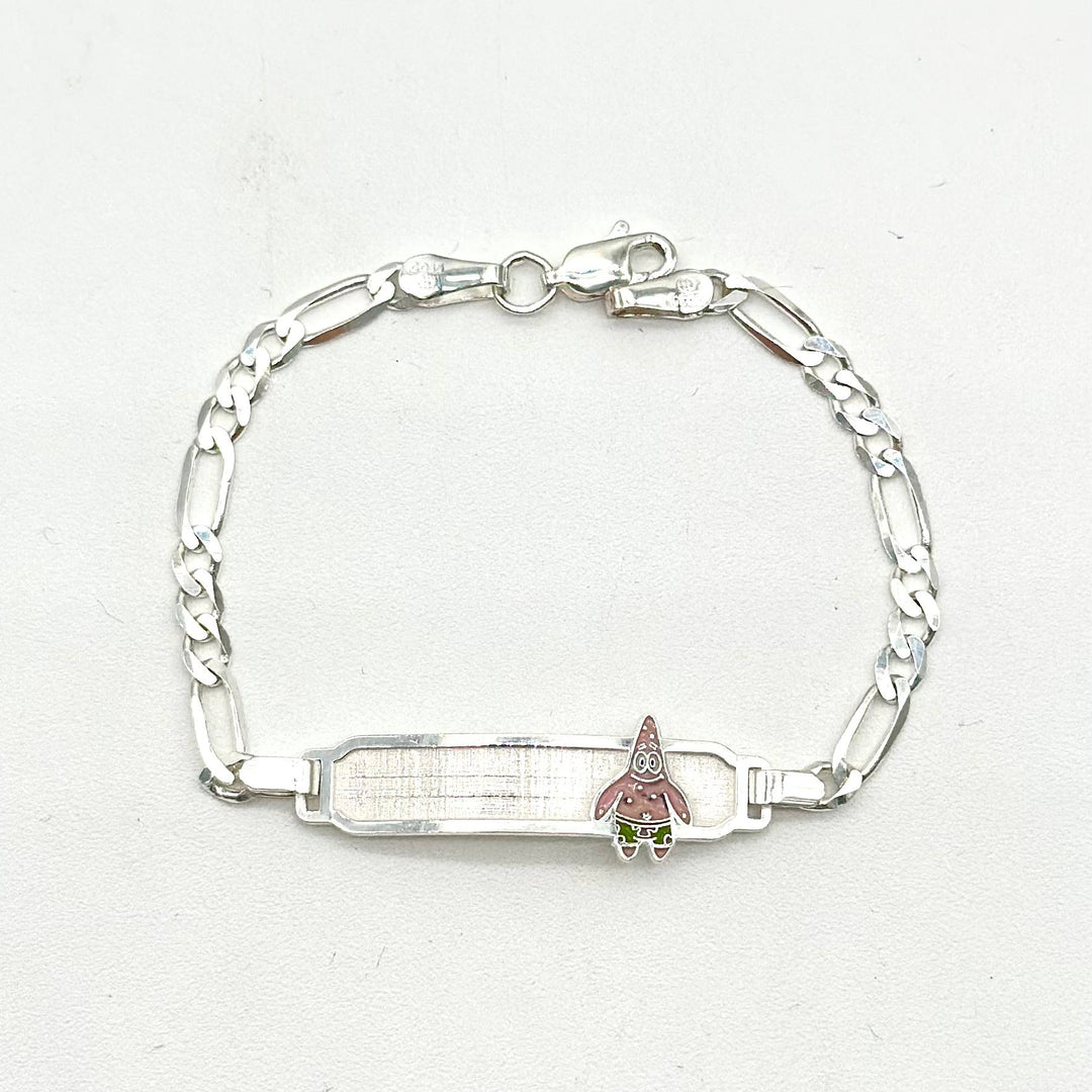 Esclava infantil de plata 925 con tejido Cartier de 15 cm y dije esmaltado de Patrick Estrella.