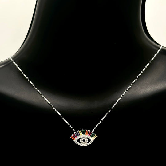 Cadena Ojo Multicolor con Zirconias en Plata – Mael Joyería