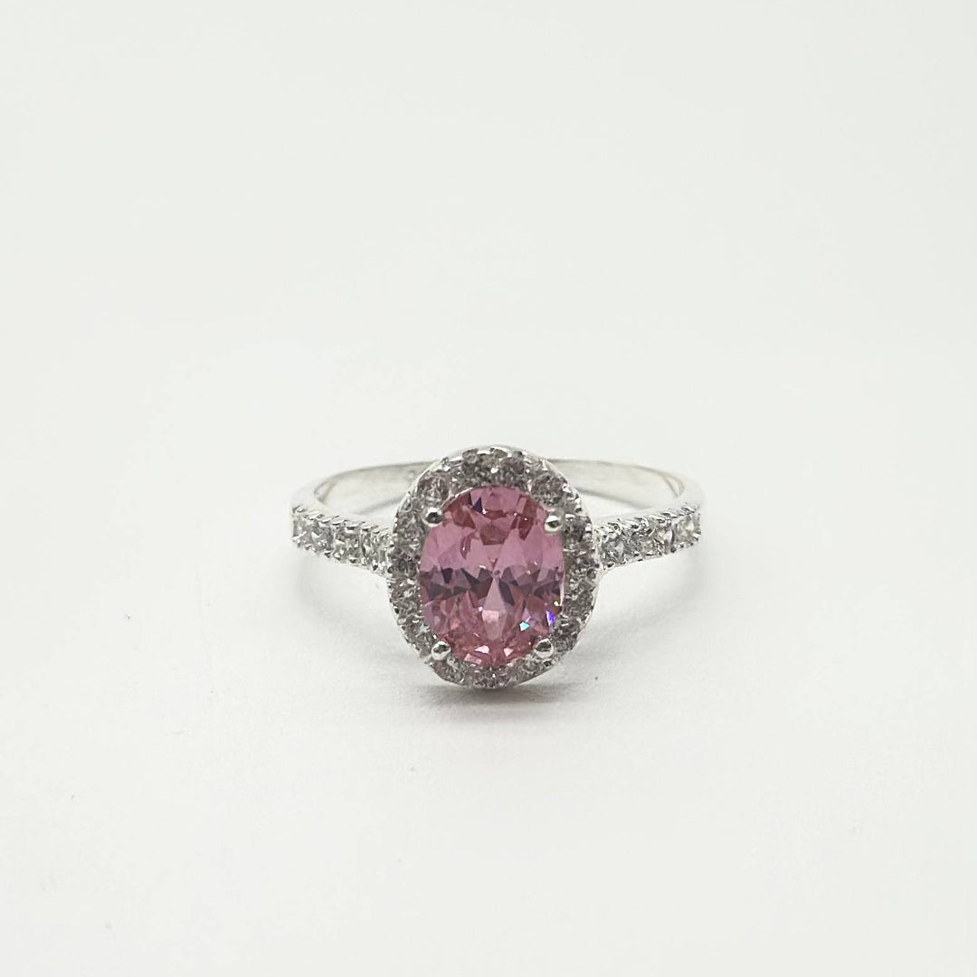 Anillo Halo Rosa de Plata 925 con Zirconia Ovalada | Mael Joyería