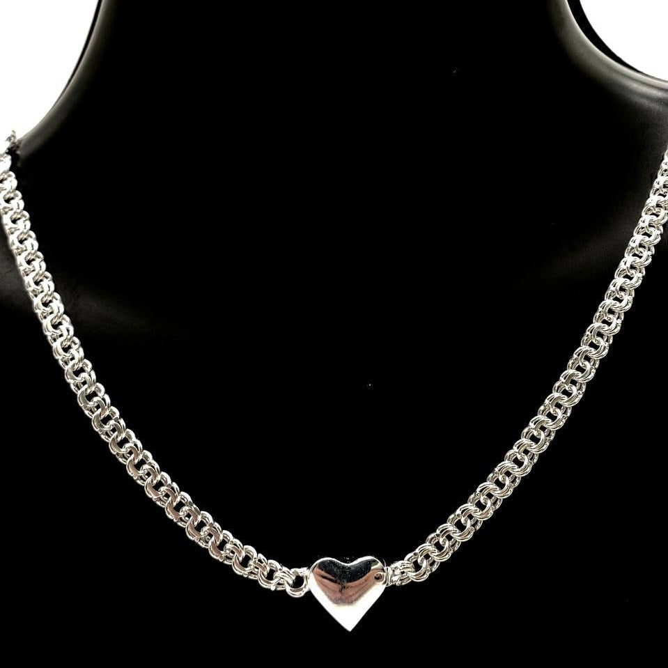 Cadena Tejido Chino con Corazón de Plata 925 | Mael Joyería