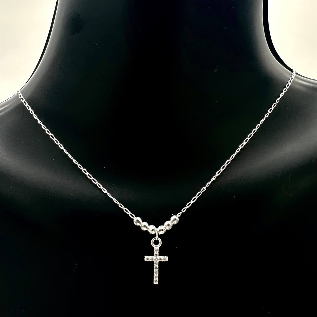 Collar de Plata 925 con Cruz de Zirconias y Esferas Diamantadas | Mael Joyería