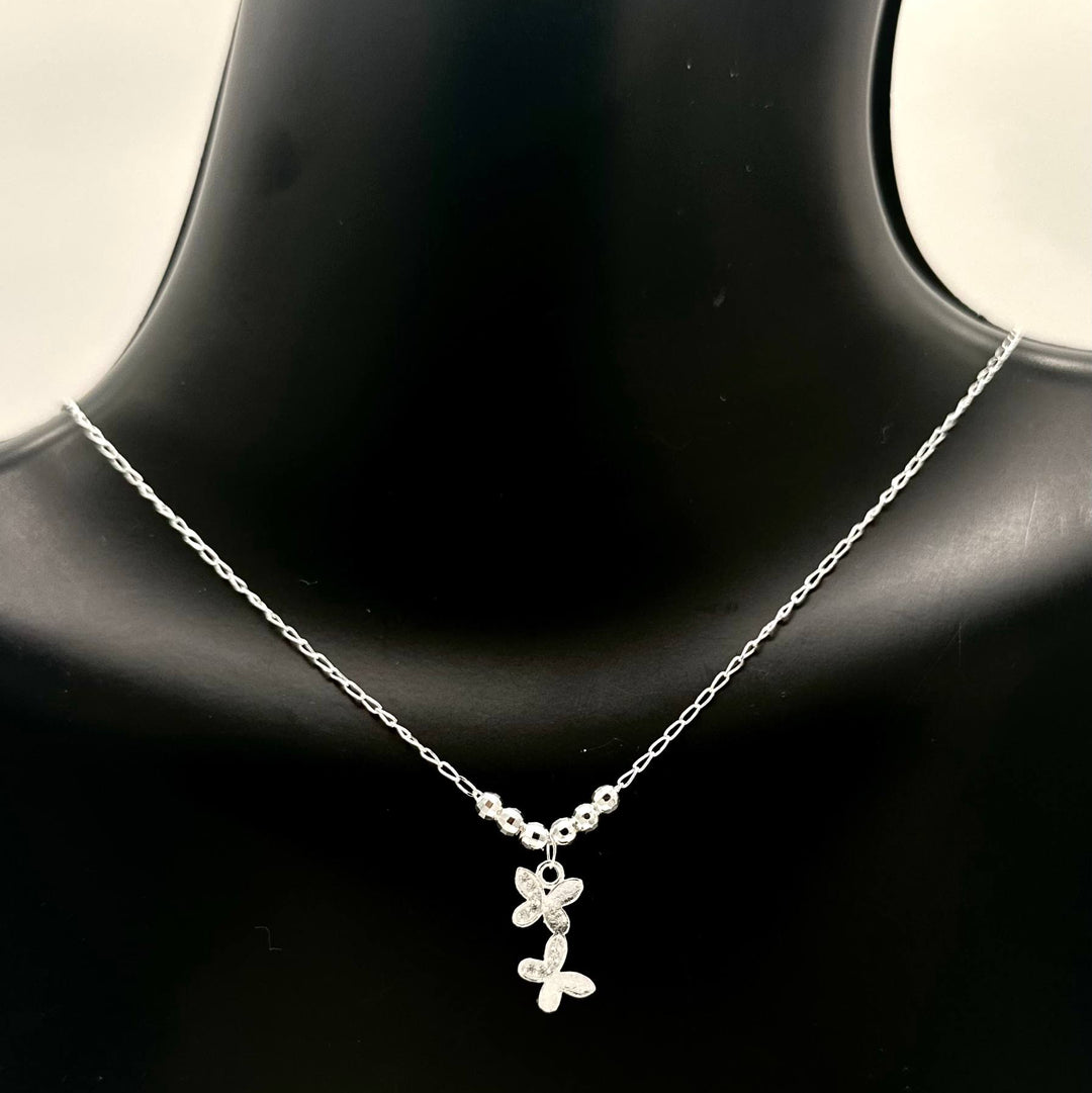 Collar de Plata 925 con Dije de Mariposas y Esferas Diamantadas | Mael Joyería