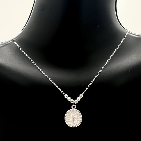 Collar de Plata 925 con Medalla de la Virgen de Guadalupe y Esferas Diamantadas | Mael Joyería