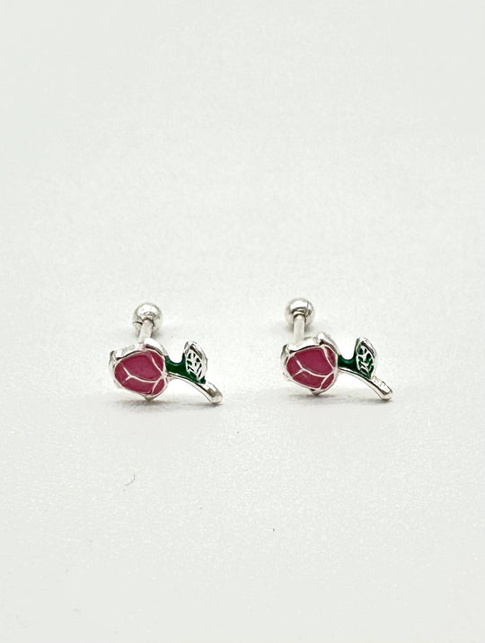 Broquel Rosa Rosa con Esmalte en Plata 925 | Mael Joyería