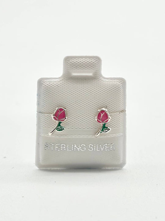 Broquel Rosa Rosa con Esmalte en Plata 925 | Mael Joyería