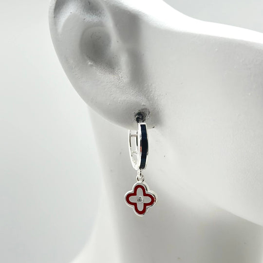 Arracadas Trébol Esmaltado Rojo en Plata 925 | Mael Joyería