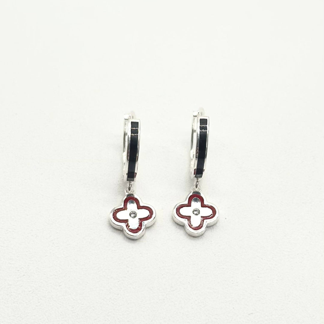 Arracadas Trébol Esmaltado Rojo en Plata 925 | Mael Joyería