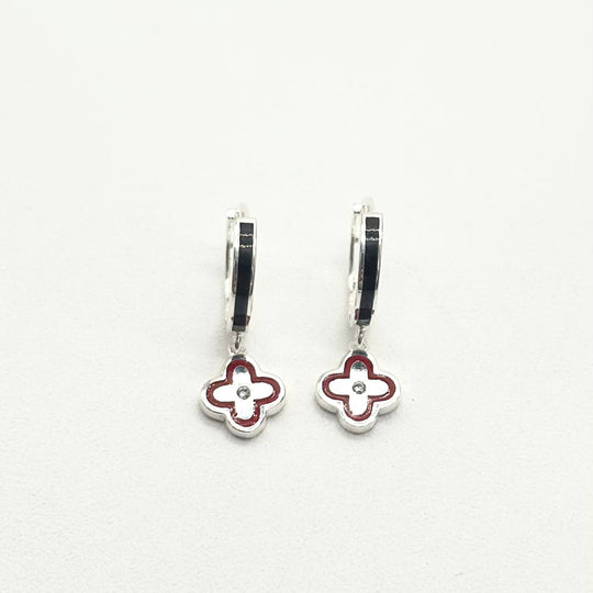 Arracadas Trébol Esmaltado Rojo en Plata 925 | Mael Joyería