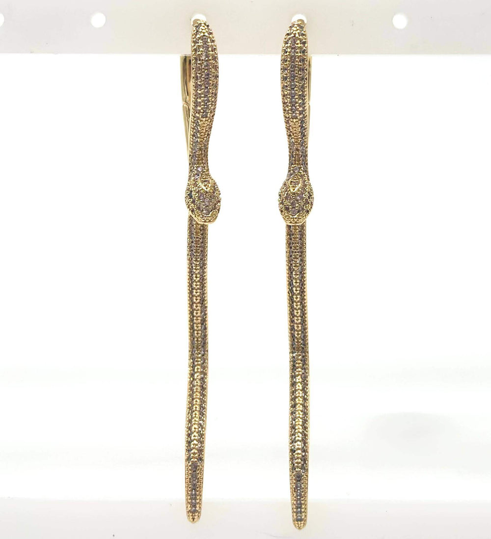 Aretes Vibora Largos con Zirconias en Chapa de Oro 18K | Mael Joyería