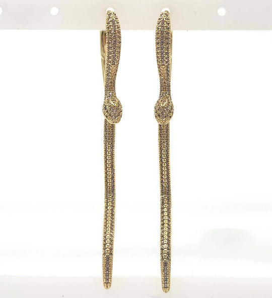 Aretes Vibora Largos con Zirconias en Chapa de Oro 18K | Mael Joyería