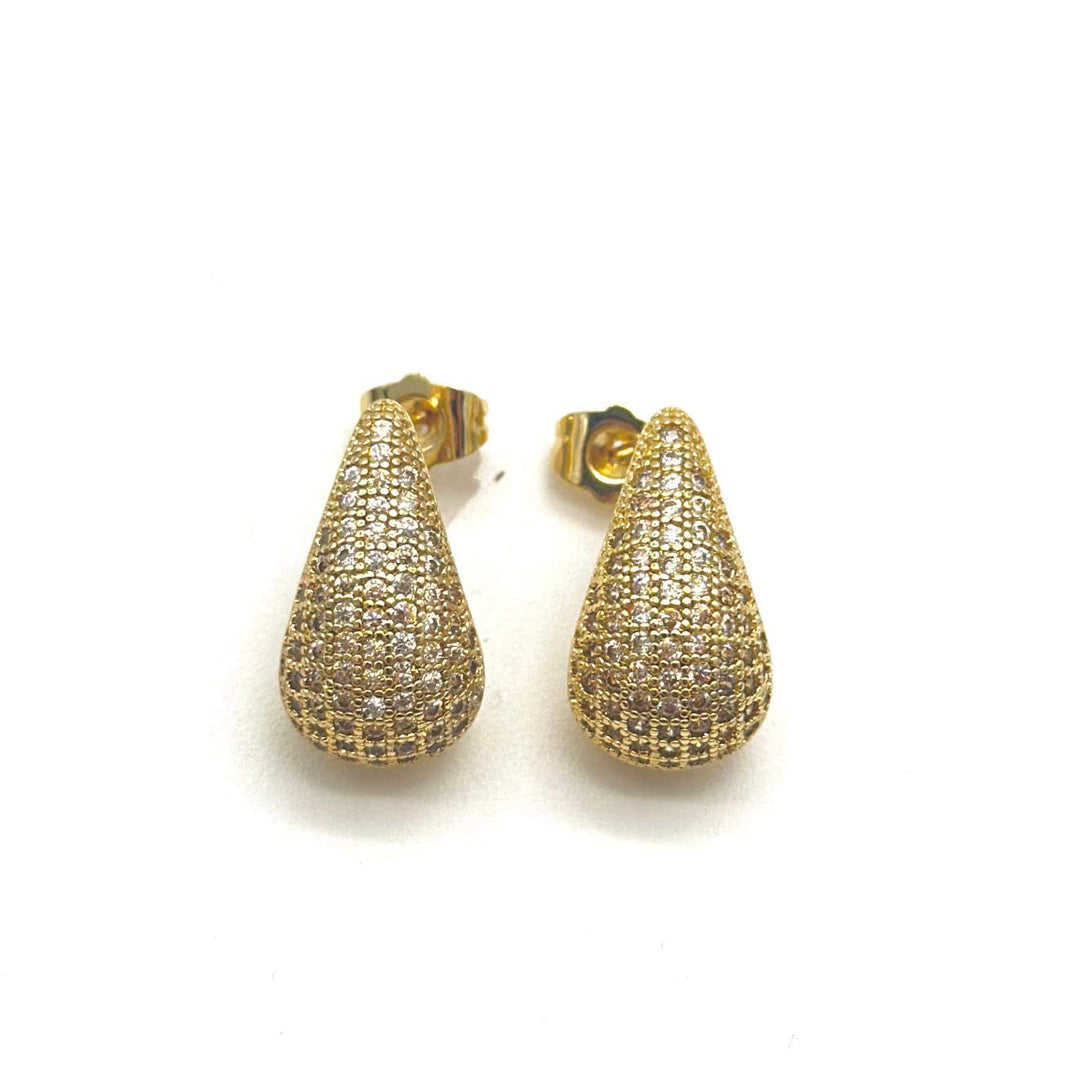 Aretes Gota Pavé con Zirconias en Chapa de Oro 18K | Mael Joyería