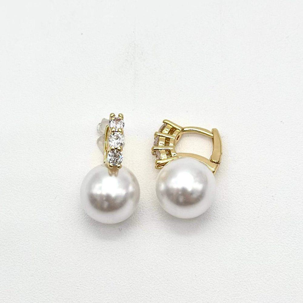 Aretes Perla con Zirconias en Chapa de Oro 18K | Mael Joyería