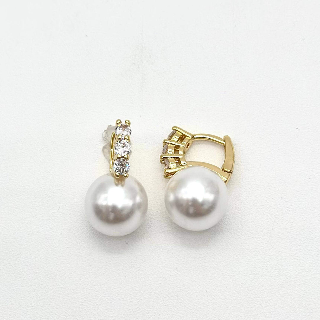 Aretes Perla con Zirconias en Chapa de Oro 18K | Mael Joyería