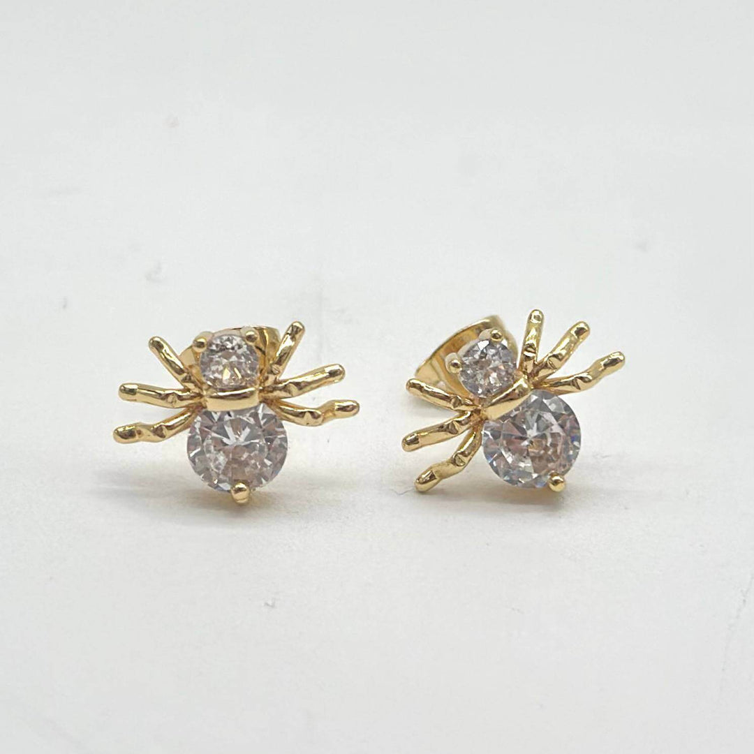 Aretes Araña con Zirconias en Chapa de Oro 18K | Mael Joyería