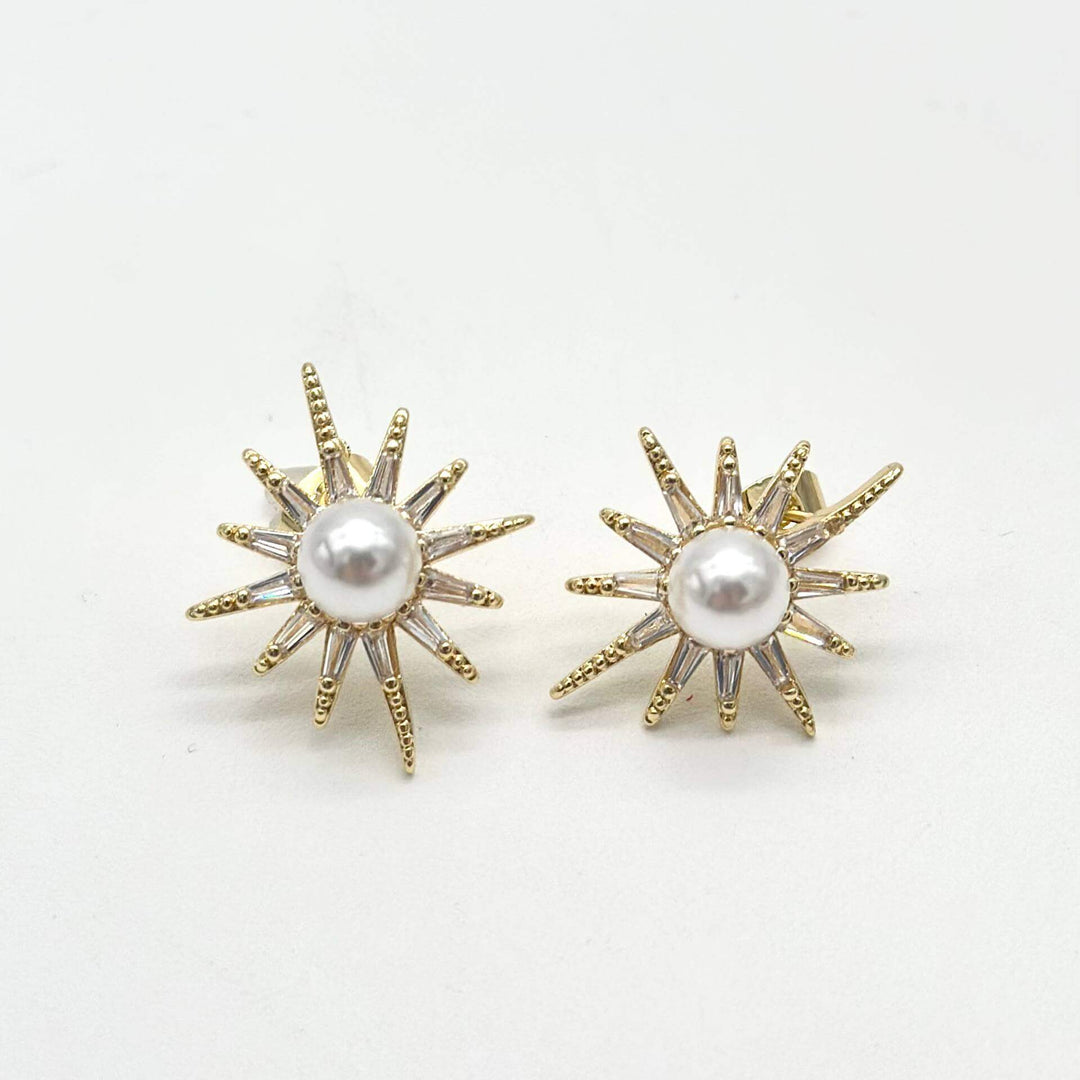 Aretes Sol con Perla en Chapa de Oro 18K | Mael Joyería