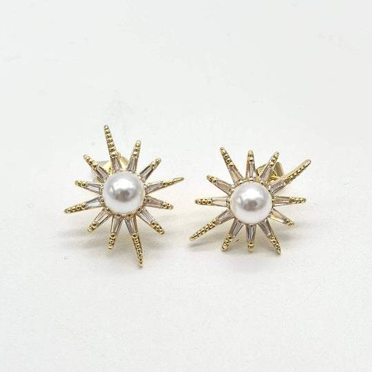 Aretes Sol con Perla en Chapa de Oro 18K | Mael Joyería