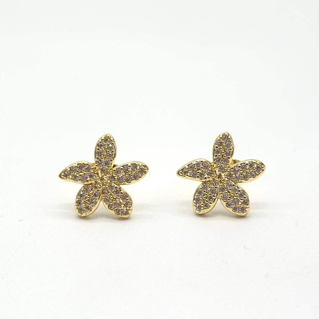 Broqueles Flor de Zirconias en Chapa de Oro 18K | Mael Joyería