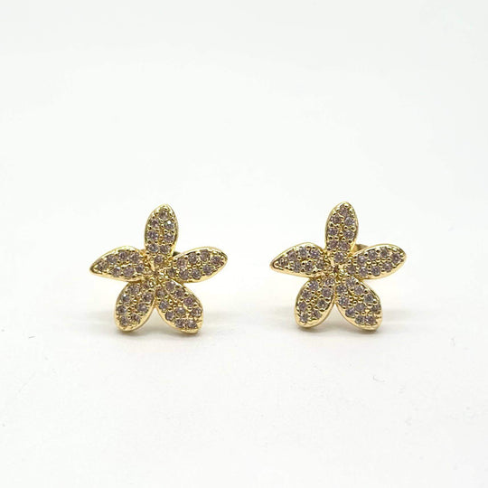 Broqueles Flor de Zirconias en Chapa de Oro 18K | Mael Joyería