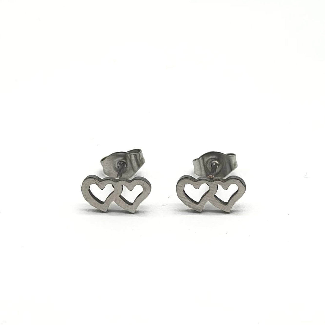 Broqueles Doble Corazón de Acero Inoxidable | Mael Joyería