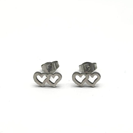 Broqueles Doble Corazón de Acero Inoxidable | Mael Joyería