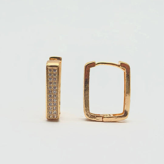 Aretes Rectangulares con Zirconias Chapa de Oro 18K  | Mael Joyería