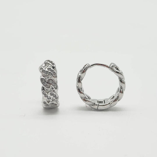 Aretes Huggie Trenzados Chapa de Rodio con Zirconias | Mael Joyería
