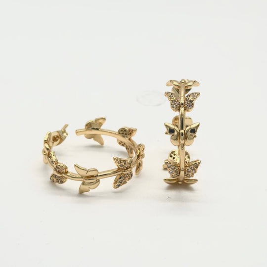 Aretes Mariposas con Zirconias en Chapa de Oro | Mael Joyería