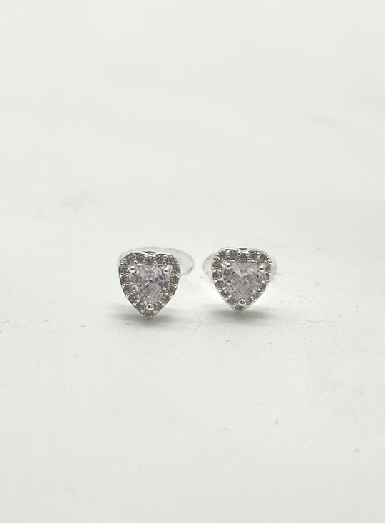 Broqueles Corazón con Zirconias en Chapa de Rodio |Mael Joyería
