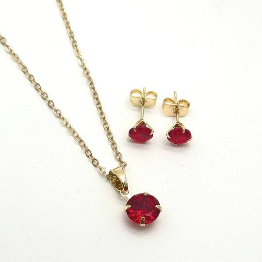 Set Rubí Clásico en Chapa de Oro | Mael Joyería