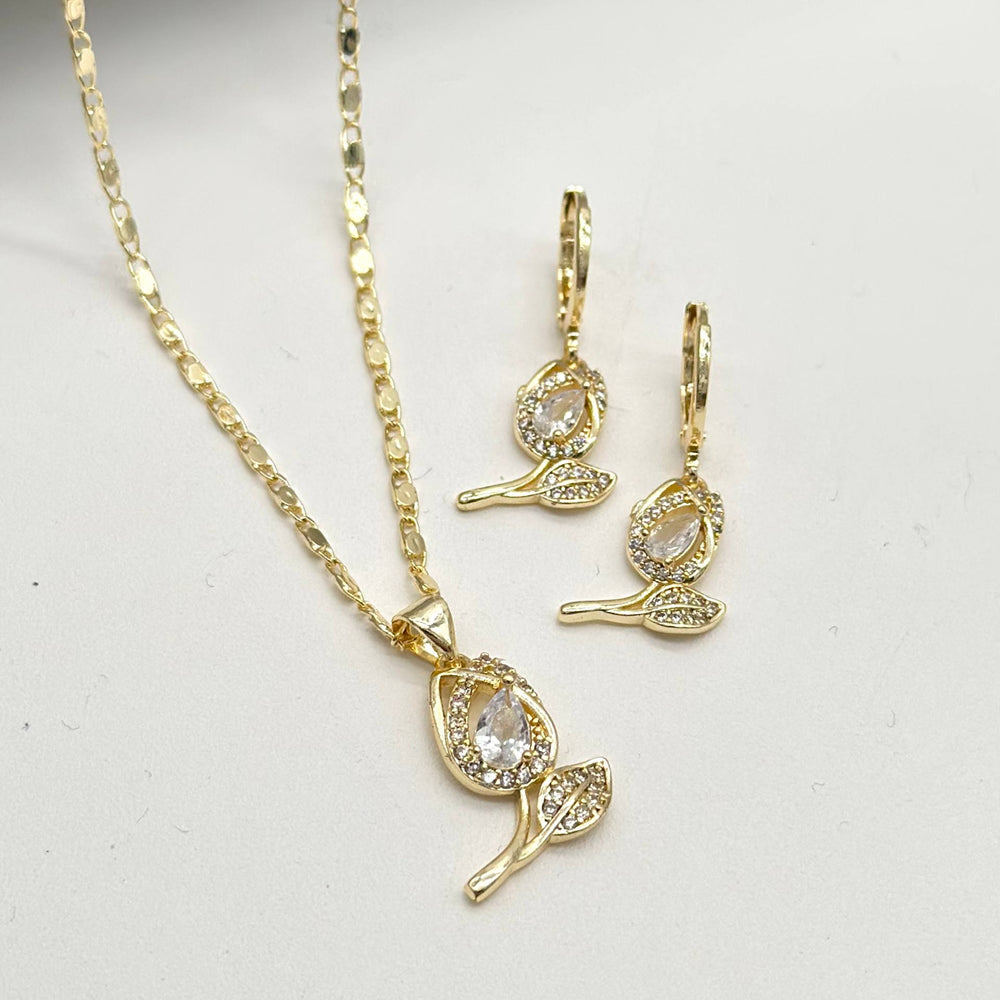 Set Tulipán Brillante en Chapa de Oro | Mael Joyería