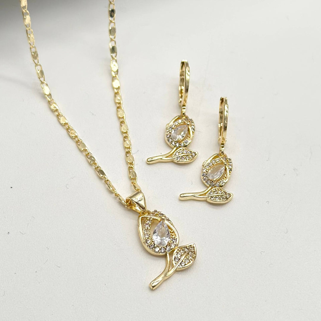 Set Tulipán Brillante en Chapa de Oro | Mael Joyería