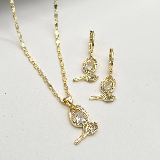 Set Tulipán Brillante en Chapa de Oro | Mael Joyería