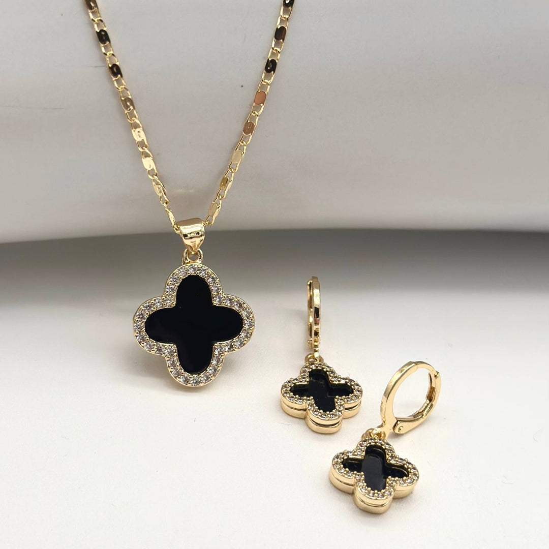 Set Trébol Negro en Chapa de Oro | Mael Joyería