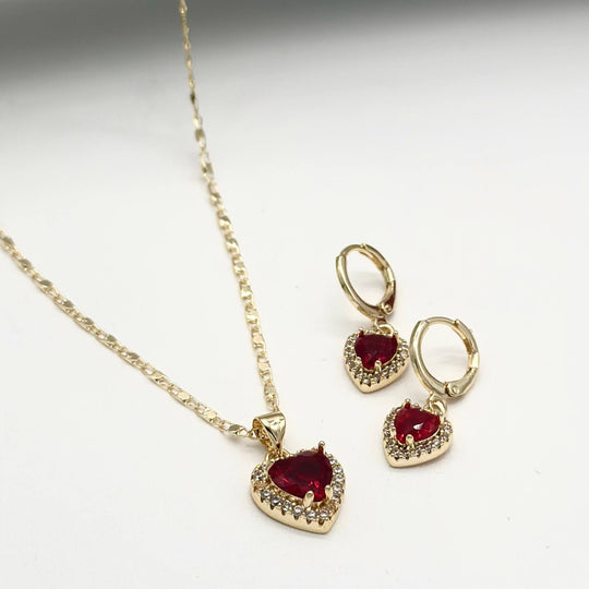 Set Corazón Rubí en Chapa de Oro | Mael Joyería