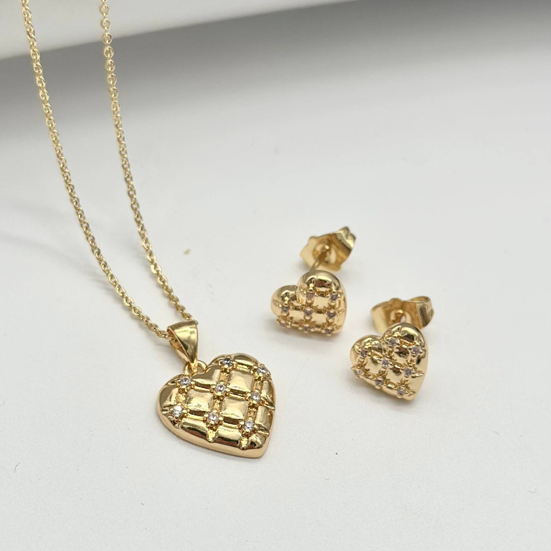 Set Corazón Brillante  en Chapa de Oro | Mael Joyería