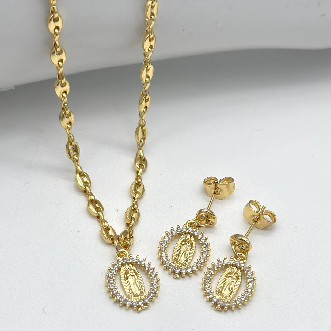 Set Virgen de Guadalupe con Zirconias en Chapa de Oro | Mael Joyería