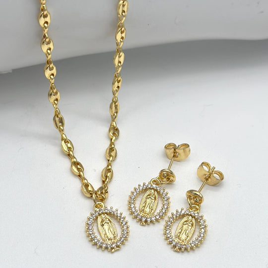 Set Virgen de Guadalupe con Zirconias en Chapa de Oro | Mael Joyería