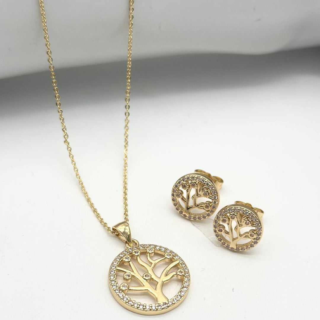 Set Árbol de la Vida con Zirconias  en Chapa de Oro | Mael Joyería